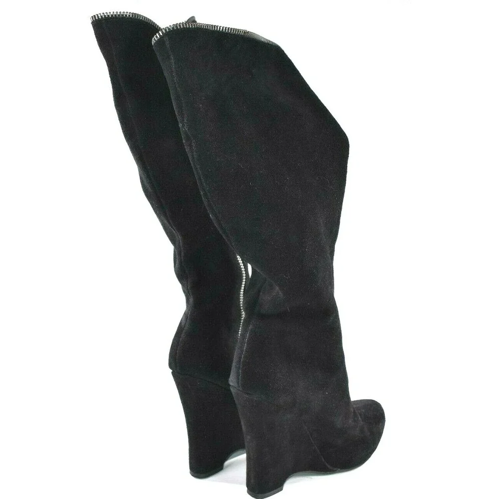 MIA Eduina Women's Black Suede Below Knee Wedge with Zipper Boots Size 8.5 M - Picture 4 of 8